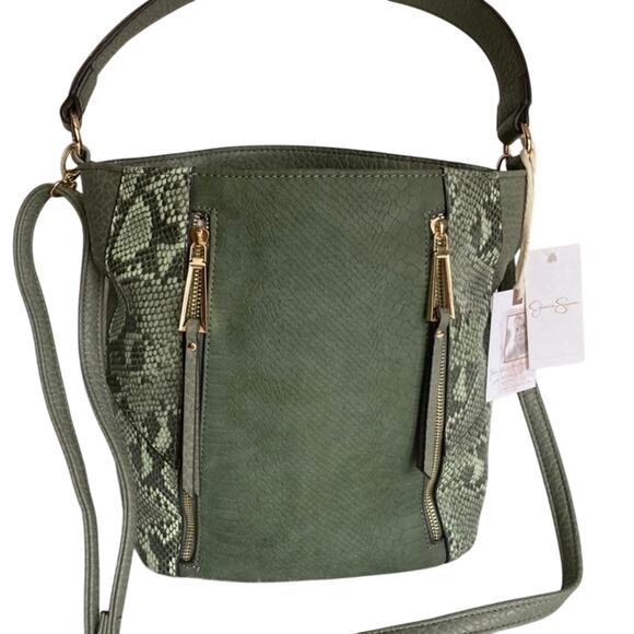 New Jessica Simpson Python Loden Green Colorblock Bucket Crossbody Shoulder bag - Picture 1 of 6